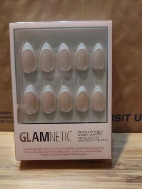 3 For $12.00 Glamnetic Short Almond Press-On Nails - Nude with White Tips